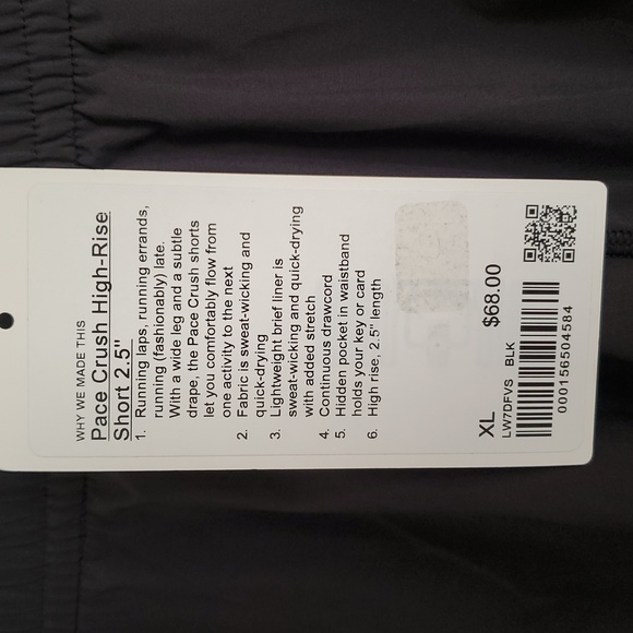 NWT Lululemon Pace Crush HR Short 2.5im Black Sz XL - Picture 2 of 4